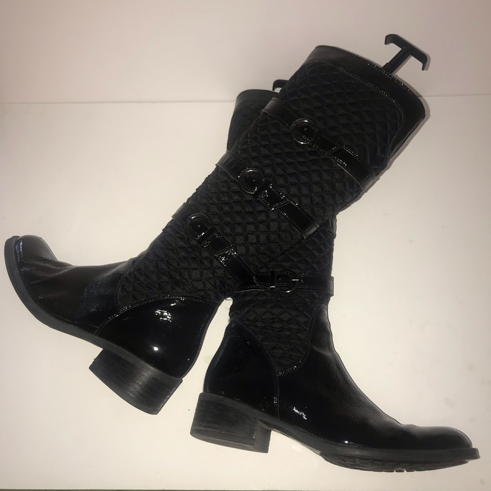 DGM by Francesco Morichetti quilted fabric and leather tall black boots, size 39